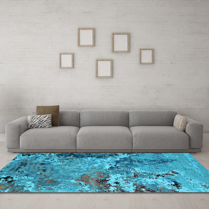 Machine Washable Oriental Light Blue Industrial Rug in a Living Room, wshurb2041lblu