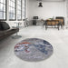 Round Machine Washable Industrial Modern Carbon Gray Rug in a Office, wshurb2041