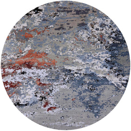 Round Machine Washable Industrial Modern Carbon Gray Rug, wshurb2041