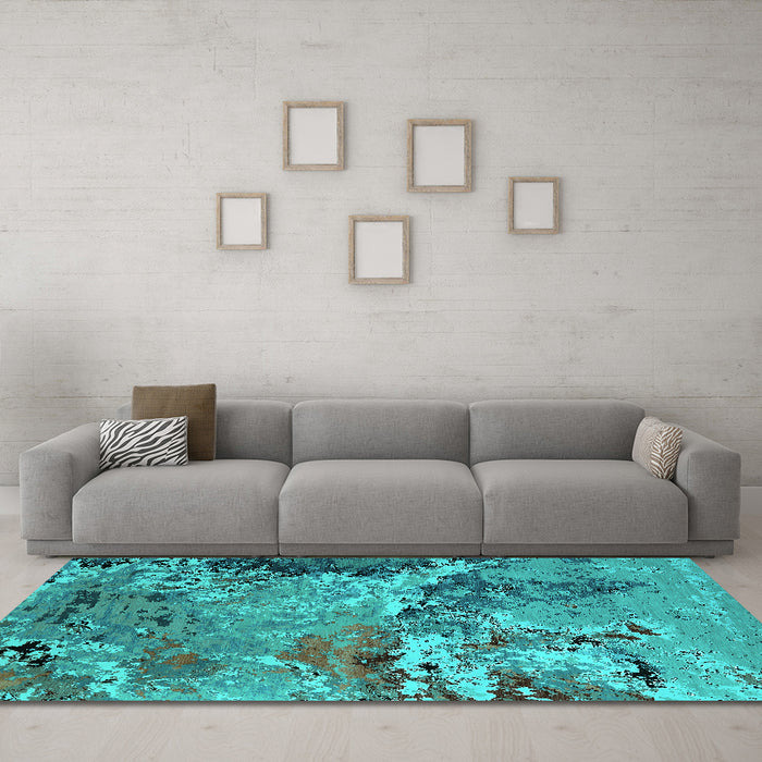 Machine Washable Oriental Turquoise Industrial Area Rugs in a Living Room,, wshurb2041turq