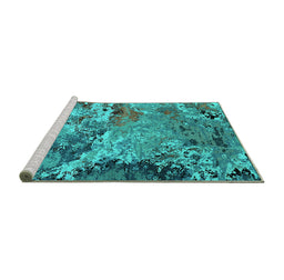 Sideview of Machine Washable Oriental Turquoise Industrial Area Rugs, wshurb2041turq