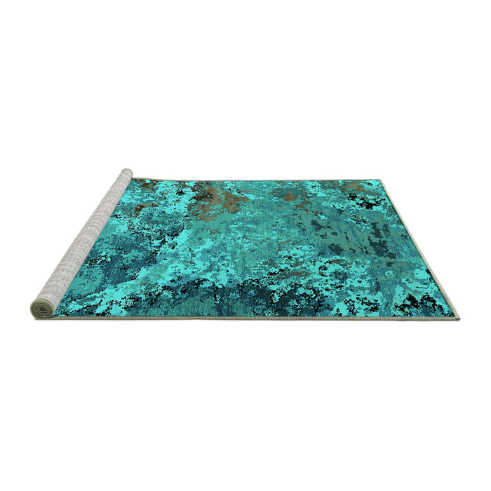Sideview of Machine Washable Oriental Turquoise Industrial Area Rugs, wshurb2041turq