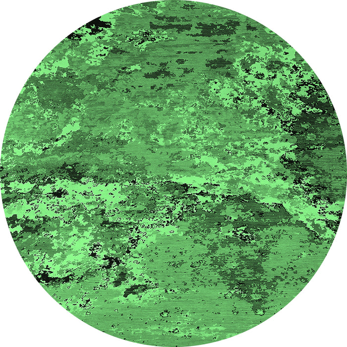 Round Machine Washable Oriental Emerald Green Industrial Area Rugs, wshurb2041emgrn