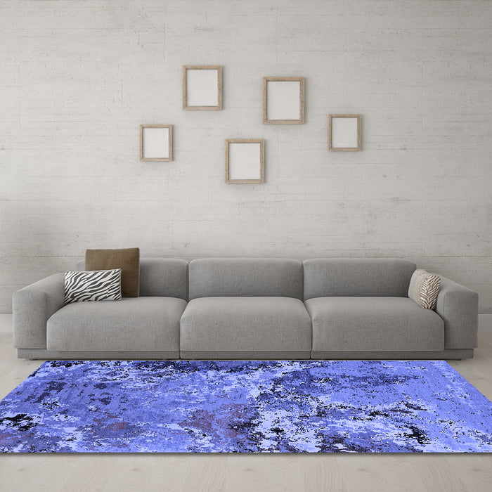 Machine Washable Oriental Blue Industrial Rug in a Living Room, wshurb2041blu