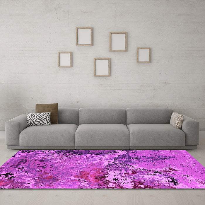Machine Washable Oriental Pink Industrial Rug in a Living Room, wshurb2041pnk