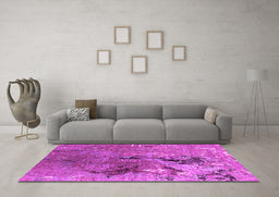 Machine Washable Oriental Pink Industrial Rug in a Living Room, wshurb2042pnk