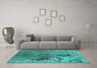 Machine Washable Oriental Turquoise Industrial Area Rugs in a Living Room,, wshurb2042turq