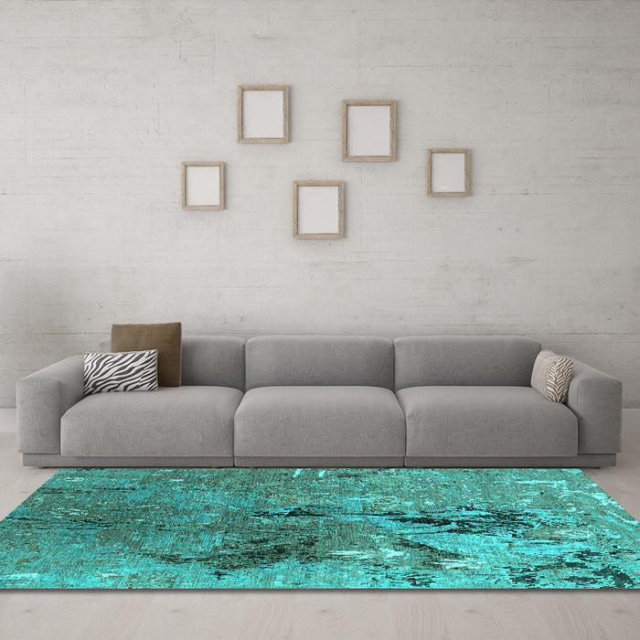 Machine Washable Oriental Turquoise Industrial Area Rugs in a Living Room,, wshurb2042turq