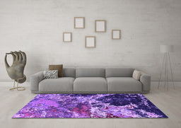 Machine Washable Oriental Purple Industrial Area Rugs in a Living Room, wshurb2043pur