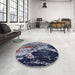 Round Mid-Century Modern Dark Slate Blue Oriental Rug in a Office, urb2043