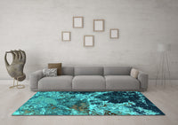 Machine Washable Oriental Turquoise Industrial Rug, wshurb2043turq