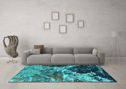Machine Washable Oriental Turquoise Industrial Area Rugs in a Living Room,, wshurb2043turq