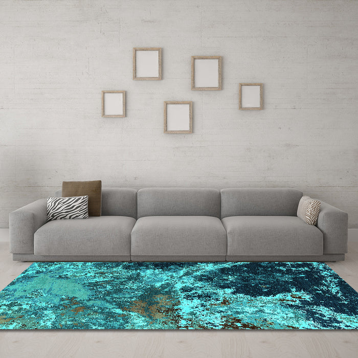 Machine Washable Oriental Turquoise Industrial Area Rugs in a Living Room,, wshurb2043turq