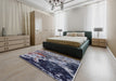 Mid-Century Modern Dark Slate Blue Oriental Rug in a Bedroom, urb2043