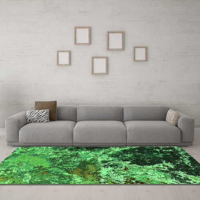 Machine Washable Oriental Green Industrial Area Rugs in a Living Room,, wshurb2043grn