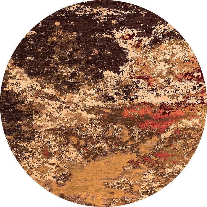 Round Machine Washable Oriental Orange Industrial Area Rugs, wshurb2043org