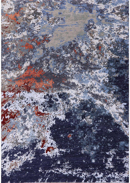 Mid-Century Modern Dark Slate Blue Oriental Rug, urb2043