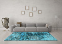 Machine Washable Oriental Light Blue Industrial Rug, wshurb2044lblu