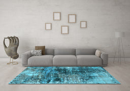 Machine Washable Oriental Light Blue Industrial Rug in a Living Room, wshurb2044lblu