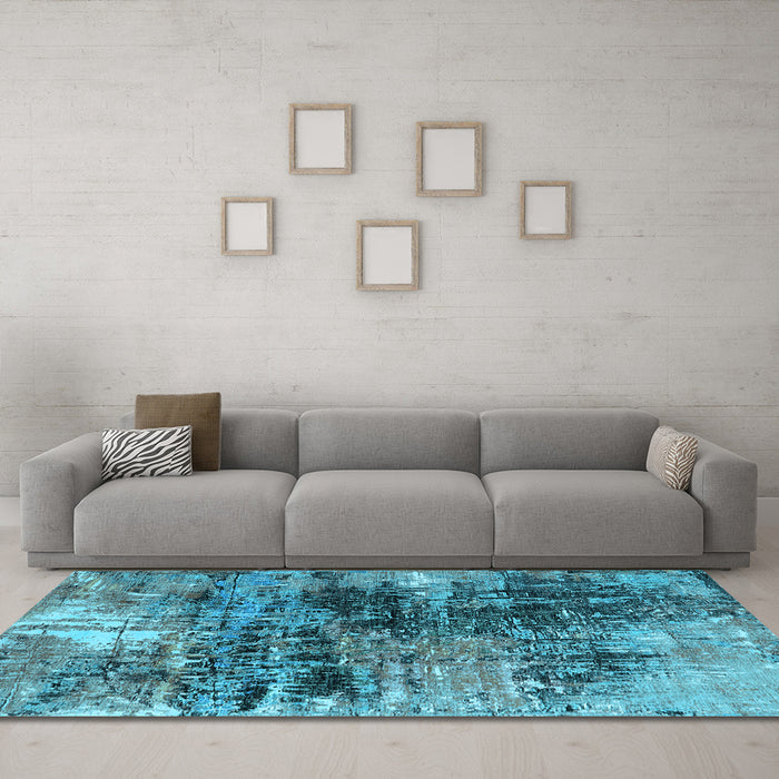 Machine Washable Oriental Light Blue Industrial Rug in a Living Room, wshurb2044lblu