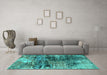 Machine Washable Oriental Turquoise Industrial Area Rugs in a Living Room,, wshurb2044turq