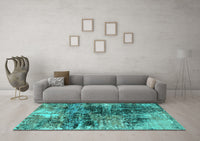 Machine Washable Oriental Turquoise Industrial Rug, wshurb2044turq