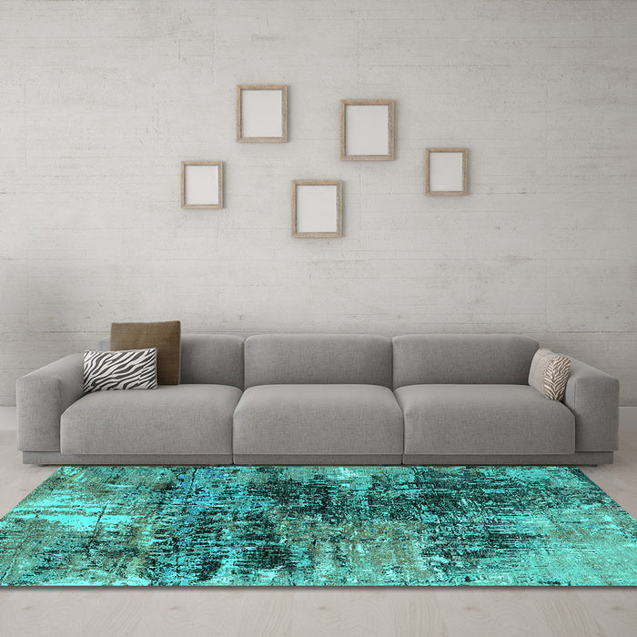 Machine Washable Oriental Turquoise Industrial Area Rugs in a Living Room,, wshurb2044turq