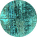 Round Machine Washable Oriental Turquoise Industrial Area Rugs, wshurb2044turq