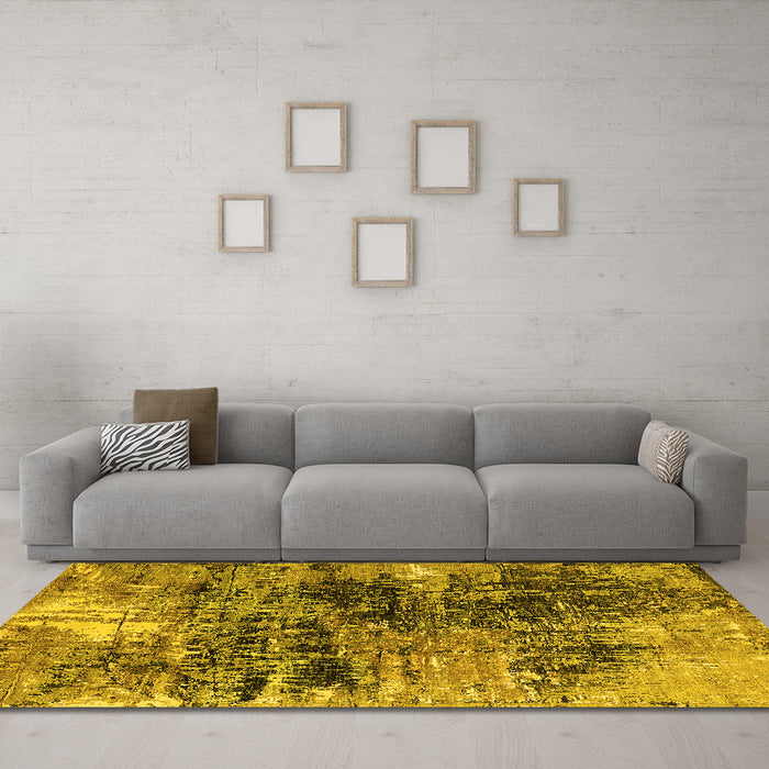 Machine Washable Oriental Yellow Industrial Rug in a Living Room, wshurb2044yw