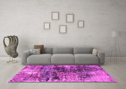 Machine Washable Oriental Pink Industrial Rug in a Living Room, wshurb2044pnk