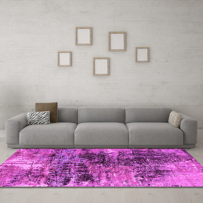 Machine Washable Oriental Pink Industrial Rug in a Living Room, wshurb2044pnk