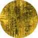 Round Machine Washable Oriental Yellow Industrial Rug, wshurb2044yw