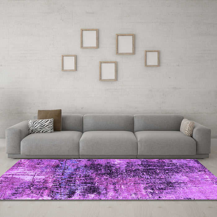 Machine Washable Oriental Purple Industrial Area Rugs in a Living Room, wshurb2044pur