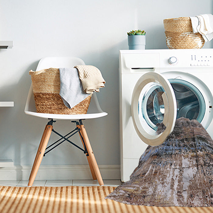 Machine Washable Industrial Modern Silver Pink Rug in a Washing Machine, wshurb2044