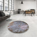 Round Machine Washable Industrial Modern Coffee Brown Rug in a Office, wshurb2045