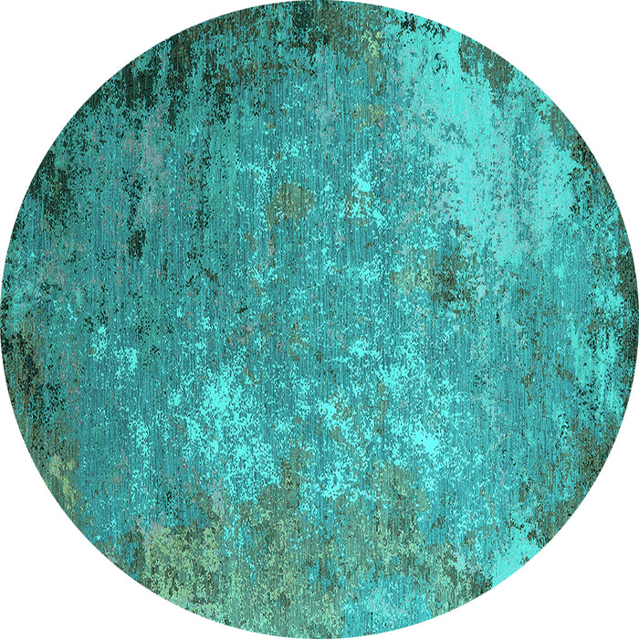 Round Machine Washable Oriental Turquoise Industrial Area Rugs, wshurb2045turq