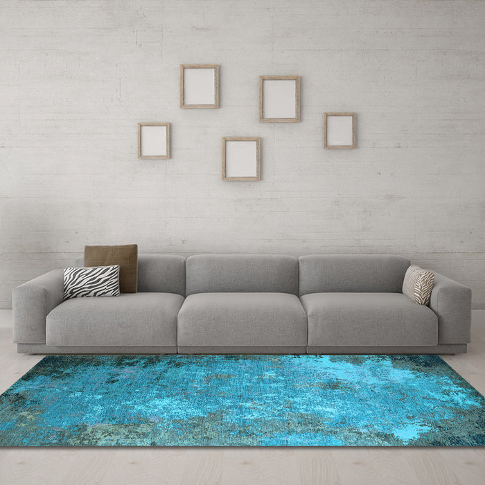 Machine Washable Oriental Light Blue Industrial Rug in a Living Room, wshurb2045lblu