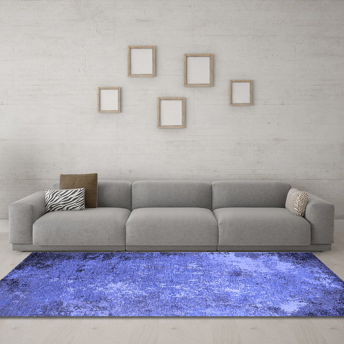 Machine Washable Oriental Blue Industrial Rug in a Living Room, wshurb2045blu