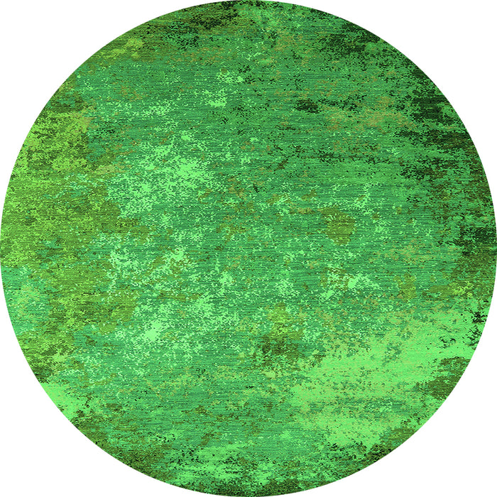 Round Machine Washable Oriental Green Industrial Area Rugs, wshurb2045grn