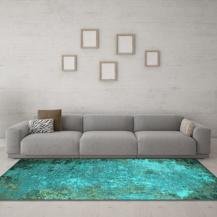 Machine Washable Oriental Turquoise Industrial Area Rugs in a Living Room,, wshurb2045turq