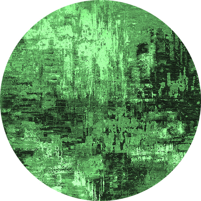 Round Machine Washable Oriental Emerald Green Industrial Area Rugs, wshurb2046emgrn