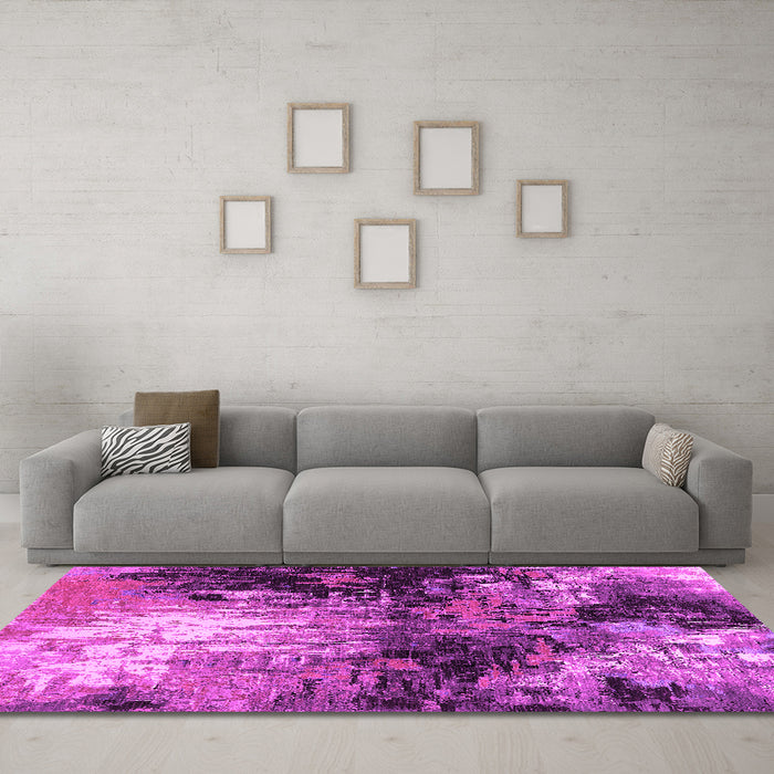 Machine Washable Oriental Pink Industrial Rug in a Living Room, wshurb2046pnk