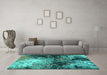 Machine Washable Oriental Turquoise Industrial Area Rugs in a Living Room,, wshurb2046turq