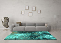 Machine Washable Oriental Turquoise Industrial Rug, wshurb2046turq