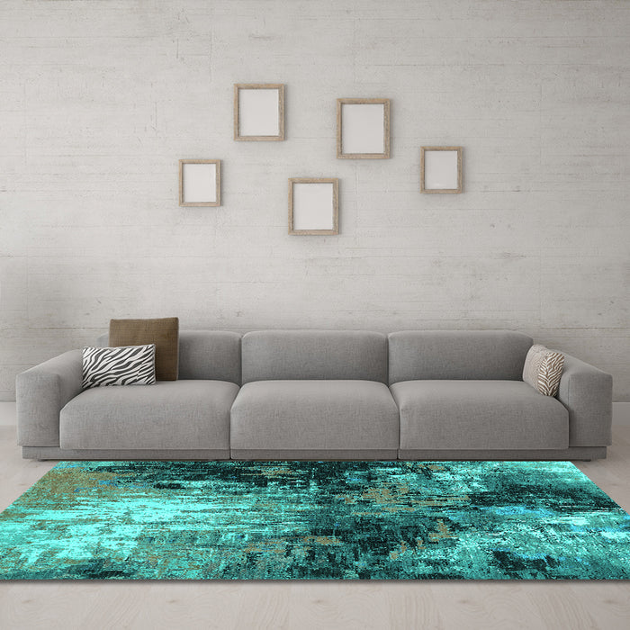 Machine Washable Oriental Turquoise Industrial Area Rugs in a Living Room,, wshurb2046turq