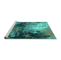 Sideview of Machine Washable Oriental Turquoise Industrial Area Rugs, wshurb2046turq