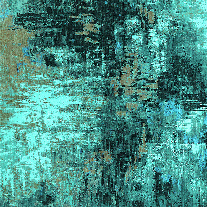 Square Oriental Turquoise Industrial Rug, urb2046turq