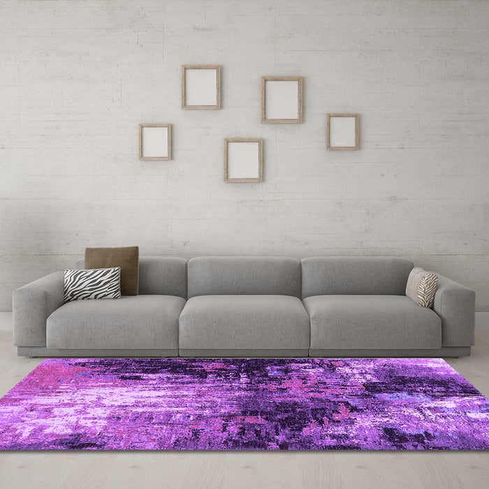 Machine Washable Oriental Purple Industrial Area Rugs in a Living Room, wshurb2046pur