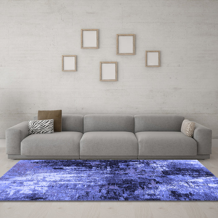 Machine Washable Oriental Blue Industrial Rug in a Living Room, wshurb2046blu