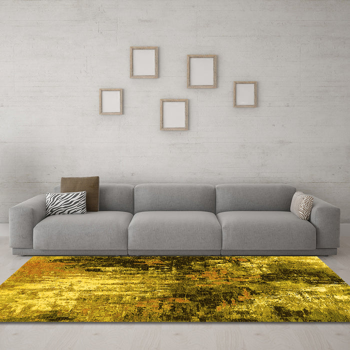 Machine Washable Oriental Yellow Industrial Rug in a Living Room, wshurb2046yw